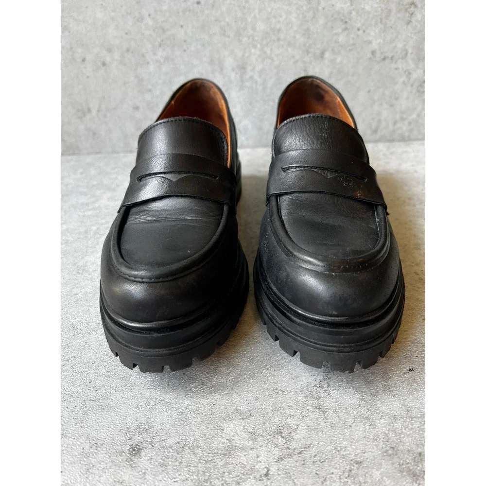 Miz Mooz Legend Black Leather Lug Sole Penny Loafers Womens Size‎ 41 EU 10 US